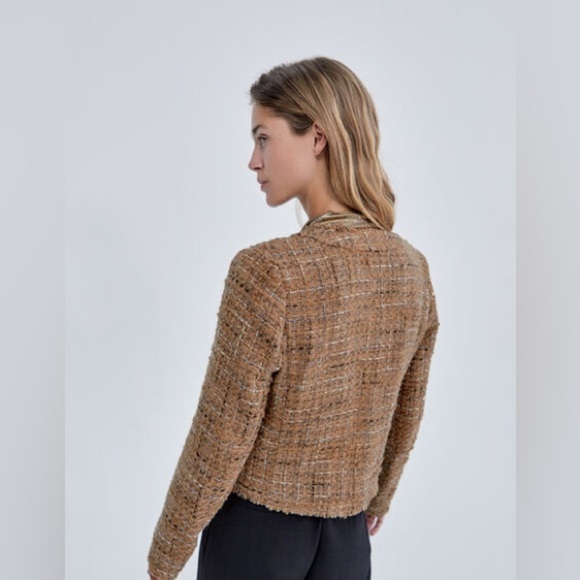 IKKS Pure Edition Jacket‎ Women's Size XL Beige Tweed Silver Asymmetric Zipper - Picture 13 of 13